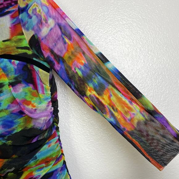 Elaua Kattau Dress Womens Medium Multicolor Mesh Sheer Artsy Colorful Peek A Boo - Picture 5 of 9